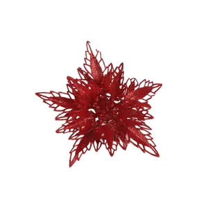 Fleur de Noël artificielle rouge à paillettes pour décoration de sapin et ornements
