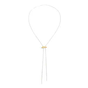 Collier chaîne serpent argentée minimaliste avec fermoir coulissant doré réglable