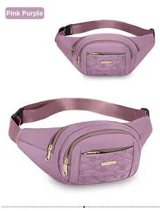 Stylish pink purple multi-layer fanny pack for women with quilted floral design