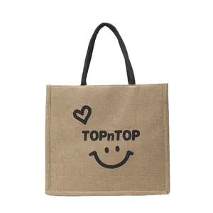 Stylish large capacity eco-friendly jute shopping tote bag with TOPnTOP print.