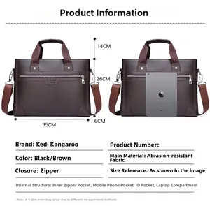 Detailed specifications and dimensions chart for men's large leather business briefcase