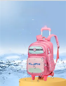 Waterproof pink kids trolley schoolbag with high-density water-repellent fabric