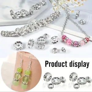 Detail showing 6mm and 8mm silver rhinestone spacer beads for DIY jewelry beading