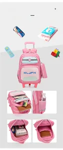 Pink rolling schoolbag with large capacity compartments for primary school students
