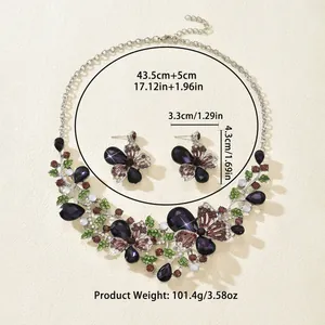 Vintage butterfly flower jewelry set necklace and earrings with dimensions