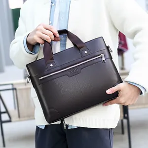 Men Professional Business Briefcase Large Capacity Storage Handbag Litchi Grain PU Leather Laptop Messenger Bag Work Travel