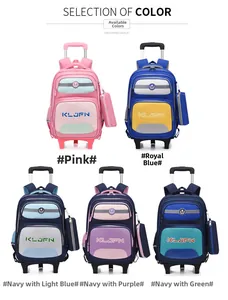 Overview of five vibrant color options for the children's wheeled schoolbag collection