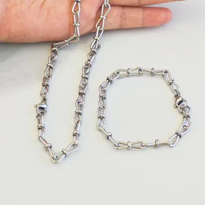 High-quality stainless steel 8-link handmade necklace and bracelet jewelry set for women