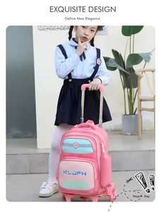 Pink children's rolling school backpack with silent stair climbing wheels in detail