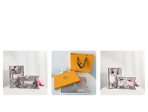 Close-up of three premium floral and minimalist gift box options for silk scarves