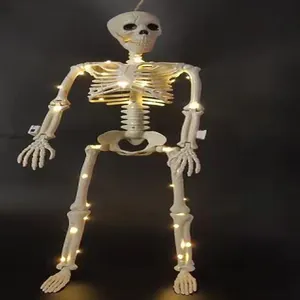 Decorazione scheletro umano per Halloween con luci LED calde e giunti regolabili