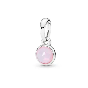 Elegant S925 sterling silver charm pendant with a faceted pink gemstone for DIY jewelry