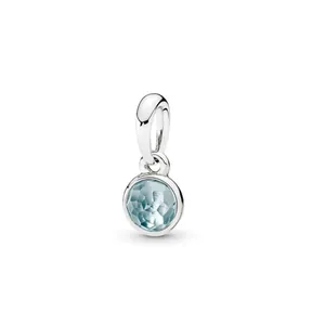S925 sterling silver birthstone charm featuring a faceted light blue crystal for DIY jewelry