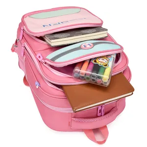 Large capacity pink cartoon school backpack for primary students with multiple pockets