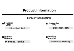 Detailed product specifications for the handmade rhinestone evening party clutch bag