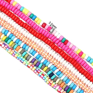 Close-up of 7mm colorful polymer clay disc beads with 3.5mm thickness measurement