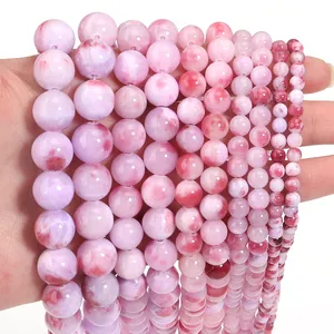 Verschiedene Größen natürlicher rosa und lila Perser-Jade-Rundperlen für DIY-Schmuck
