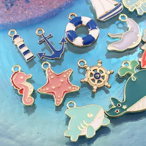 Close-up of ocean-themed alloy enamel charms for DIY jewelry making