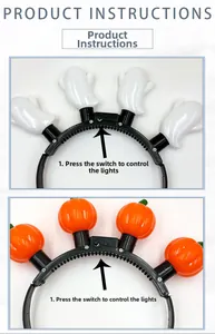 Instruction detail showing how to use the Halloween LED pumpkin and ghost headbands.