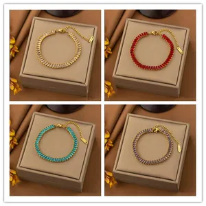Stainless Steel Zirconia Bracelet for Women Baguette Cut Gold Plated Adjustable Niche Design Geometric Fashion Jewelry Gift