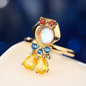 Fairy tale princess series gold ring with colorful gemstones and iridescent moonstone center