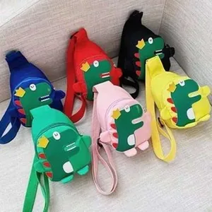 Group of multi-color kids cartoon dinosaur chest bags set with adjustable straps