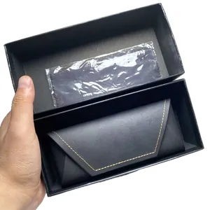 Professionele zwarte draagbare harde brillenkoker met gele stiksels in geschenkdoos