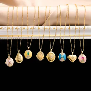 Vintage stainless steel locket necklaces with colorful enamel and zircon pendants.