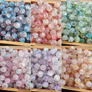 Chinese Style Cracked Lampwork Glass Beads Gold-Dust Jade Look Round Loose Beads for DIY Bracelet Necklace Making