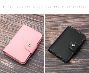Portacarte minimalisti ultrasottili in pelle rosa e nera con chiusura a pressione