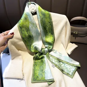 Women Silk Scarf Long Ribbon Neckerchief Artistic Floral Print Spring Autumn Fashion Accessory