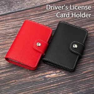Set porta patente e porta carte in ecopelle sottile di alta qualità rosso e nero