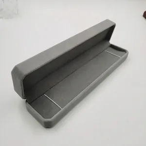 Elegant grey velvet long necklace gift box, size 22.5x5.5x4cm for jewelry storage.