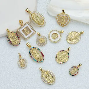 Ciondolo in Rame Placcato Oro 18K Religioso Micro Pavé Zirconia Colorata Vergine Maria San Giuda Accessorio Gioielli