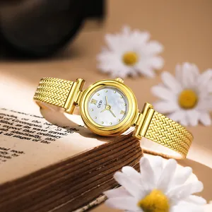 Orologio al Quarzo GEDI Elegante Quadrante in Madreperla Donna Cinturino in Maglia Spiga di Grano Minimalista Orologio Analogico Moda