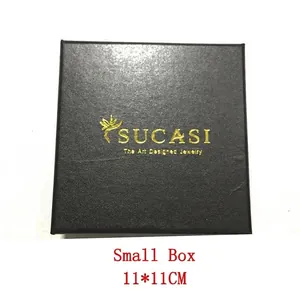 Small black jewelry gift box with gold logo for necklaces and earrings, 11x11cm
