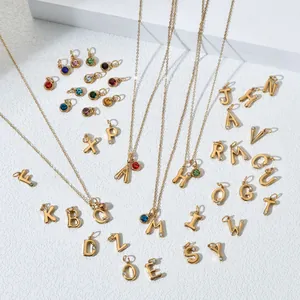 Gold stainless steel alphabet pendants and colorful birthstone charms for DIY jewelry