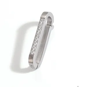 Detail view of a stainless steel jewelry clasp with elegant inlaid clear crystals.