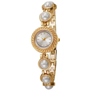 Montre à quartz dorée pour femme avec bracelet en perles élégantes et chic