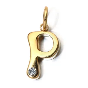 Gold initial P pendant necklace with sparkling birthstone detail, stainless steel DIY jewelry.