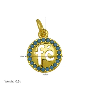 16mm gold-plated fé faith pendant with blue beads detail, 0.5g weight for necklaces