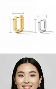 Detaillierte Größenangaben für minimalistische rechteckige gold- und silberne Creolen