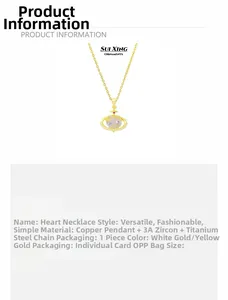 Detailed specifications for this gold heart planet necklace with a durable titanium steel chain