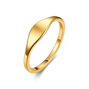 Detailed macro view of a minimalist glossy gold-finished stainless steel ring for women