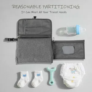Tapis de change bébé portable et étanche avec compartiments et poche à lingettes.