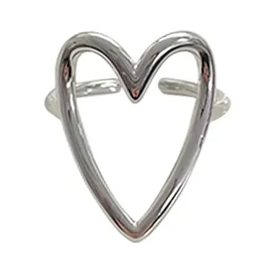 Anello aperto minimalista a forma di cuore cavo argento con fascia regolabile