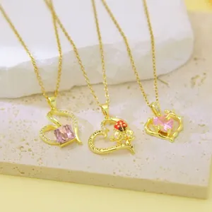 Titanium Steel Heart Pendant Necklace For Women Gold Plated Artificial Pearl Rhinestone Heart Necklace Elegant Neck Jewelry Gift