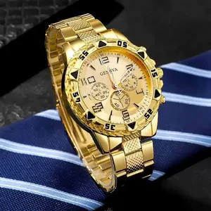 Orologio al quarzo di lusso da uomo in oro con cinturino in acciaio inossidabile e quadrante