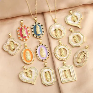 Collection of high-quality retro embossed religious pendants with shell and enamel