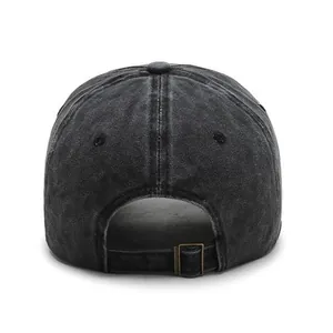 Berretto da baseball vintage in cotone lavato nero con fibbia in metallo regolabile
